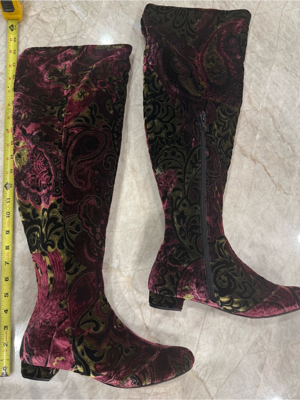 Born Velvet Paisley Over-the-Knee Boots - Pink and Black - Picture 10 of 17